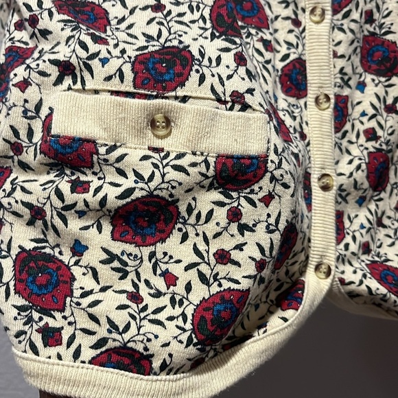 Vintage Outback Red Women’s Cream Floral Button Down Cardigan Long Sleeve Sz L - Picture 7 of 8